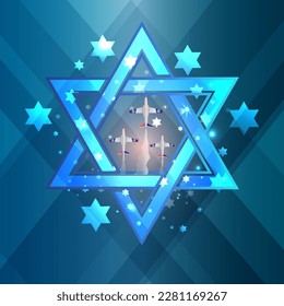 Independence day Israel 
poster happy Israel independence day. 3d flag. Vector illustration design. Star of David form, garland with the flag of Israel fireworks