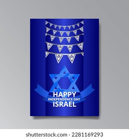 Independence day Israel 
poster happy Israel independence day. 3d flag. Vector illustration design. Star of David form, garland with the flag of Israel fireworks