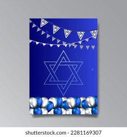 Independence day Israel 
poster happy Israel independence day. 3d flag. Vector illustration design. Star of David form, garland with the flag of Israel fireworks