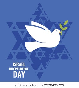 Independence Day of Israel, Star of David, and a white peace dove. Vector illustration.