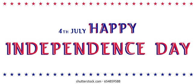 
Independence Day. July 4. Inscription in the colors of the American flag. The futuristic design. poster. Horizontal illustration on a white background. Dark blue stars and red 3D letters, font
