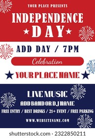 Independence day July 4 party poster flyer social media post design
