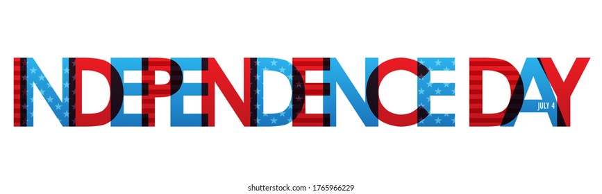 INDEPENDENCE DAY - JULY 4th red and blue vector typography banner with stars and stripes