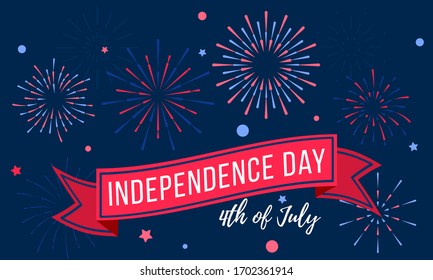 Independence Day July 4th. Vector illustration background, web banner. Holiday card, invitation with hand-held fireworks in the colors of the USA flag. EPS 10.