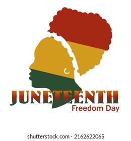 Independence Day June. Independence Day or Emancipation. silhouette of black woman with curly hair. Posters, greeting cards, banners and backgrounds.