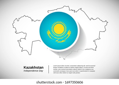 Independence day of Kazakhstan. Classic national country flag of Kazakhstan with outline map. Creative greeting card or banner vector illustration.
