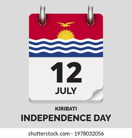 Independence Day, Kiribati - july 12, days of year, flat realistic calendar icon Independence Day vector image with Kiribati flag