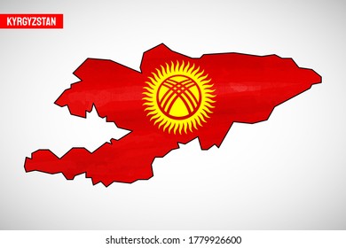 Independence day of Kyrgyzstan country. Abstract outline country map with flag in watercolor style illustration