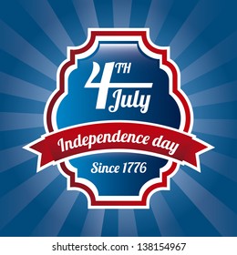 independence day label over blue background. vector