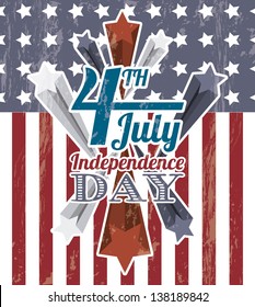 independence day label over flag background. vector