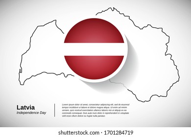 Independence day of Latvia. Classic national country flag of Latvia with outline map. Elegant greeting card or banner vector illustration.