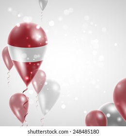 Independence Day. Latvian flag on air balloon. Celebration and gifts. Balloons on the feast of the national.  Use for brochures, printed materials, signs, elements