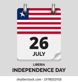 Independence Day, Liberia - july 26, days of year, flat realistic calendar icon Independence Day vector image with Liberia flag