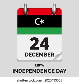 Independence Day ,Libya -December 24, days of year flat realistic calendar icon Independence Day vector image with Libya flag