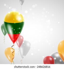 Independence Day. Lithuanian flag on air balloon. Celebration and gifts. Balloons on the feast of the national. Use for brochures, printed materials, signs, elements