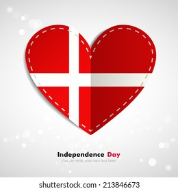 Independence Day. Love of country. In the form of a paper heart. Use for brochures, printed materials, logos, signs,  elements, etc. Stock vector. Icon. National. Image. Picture. Flag of Denmark