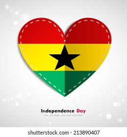 Independence Day. Love of country. In the form of a paper heart. Use for brochures, printed materials, logos, signs,  elements, etc. Stock vector. Icon. National. Image. Picture.  Flag of Ghana