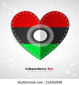 Independence Day. Love of country. In the form of a paper heart. Use for brochures, printed materials, logos, signs... National. Valentine. Vector Icon. Image. Picture.  Flag of Malawi