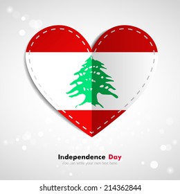 Independence Day. Love of country. In the form of a paper heart. Use for brochures, printed materials, logos, signs... National. Valentine. Vector Icon. Image. Picture.  Flag of Lebanon