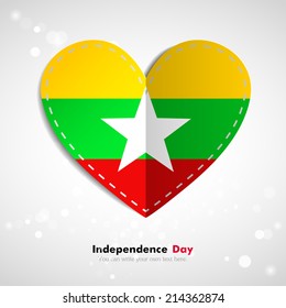Independence Day. Love of country. In the form of a paper heart. Use for brochures, printed materials, logos, signs... National. Valentine. Vector Icon. Image. Picture.  Flag of Myanmar