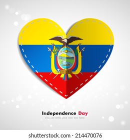 Independence Day. Love of country. In the form of a paper heart. Use for brochures, printed materials, logos, signs... National. Valentine. Vector Icon. Image. Picture. Flag of Ecuador