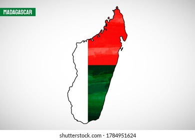 Independence day of Madagascar country. Abstract outline country map with flag in watercolor style illustration