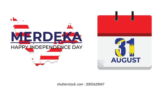 Independence Day for Malaysia concept with calendar written the day of celebration, wishes and map in flag colour. Malaysia will celebrate their Independence Day on 31th August every year.