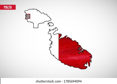 Independence day of Malta country. Abstract outline country map with flag in watercolor style illustration