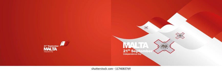 Independence Day Malta flag ribbon two fold landscape background