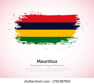 Independence day of Mauritius country. Abstract flag in shape of paint brush stroke with shiny colored background