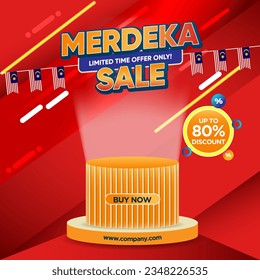 Independence Day or Merdeka Sale poster design with podium