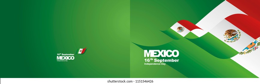 Independence Day Mexico flag ribbon two fold landscape background