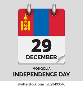 Independence Day ,Mongolia -December 29, days of year flat realistic calendar icon Independence Day vector image with Mongolia flag