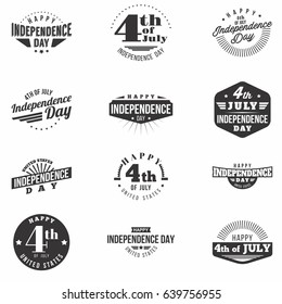 Independence Day Monochrome Black Badges set. Fourth of July United States Independence Day emblems collection. Isolated. Vector