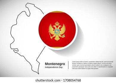 Independence day of Montenegro. Modern national country flag of Montenegro with outline map. Elegant greeting card or banner vector illustration