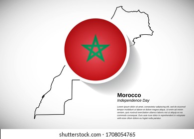 Independence day of Morocco. Elegant national country flag of Morocco with outline map. Artistic greeting card or banner vector illustration