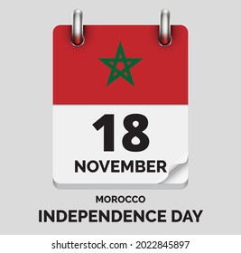 Independence Day ,Morocco -November 18, days of year flat realistic calendar icon Independence Day vector image with Morocco flag