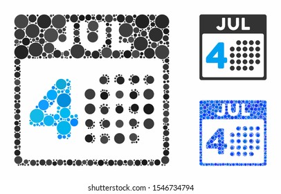 Independence day mosaic of small circles in different sizes and color tones, based on independence day icon. Vector filled circles are composed into blue mosaic.