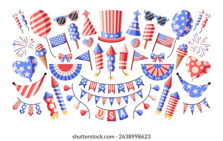 Independence day national holiday of USA set with traditional festive supplies and accessories