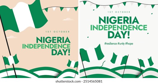 Independence day of Nigeria background, banner, post. 1st October Nigeria Independence day celebration banners template design with its flags, abstract art elements in flag colours. Happy 64 years.