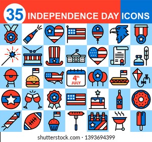 Independence day outline icon set, 4th of July USA national celebration, United States of America icons decoration elements, isolated vector illustration