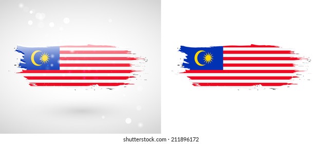 Día de la Independencia. Pintado con un pincel con pintura. Grungy estilo. Pincelada. Uso para folletos, materiales impresos, logotipos. Vector de acciones. Icono. Imagen. Imagen. Nacional. Bandera estándar de Malasia