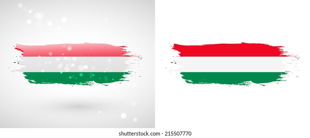 Independence Day. Painted with a brush with paint. Grungy style. Brushstroke. Use for brochures, printed materials, logos. Stock vector. Icon. Image. Picture. National. Standard. Flag of Hungary