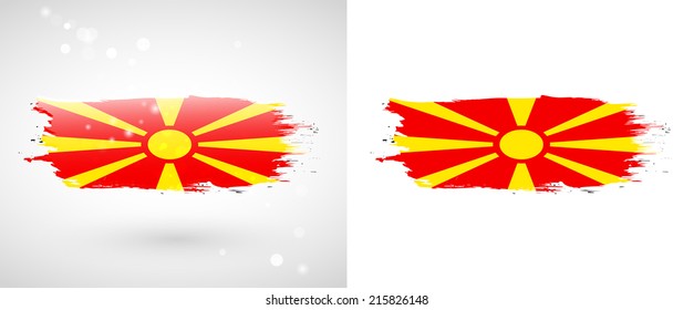 Independence Day. Painted with a brush with paint. Grungy style. Brushstroke. Use for brochures, printed materials, logos. Stock vector. Icon. Image. Picture. National. Standard. Flag of Macedonia