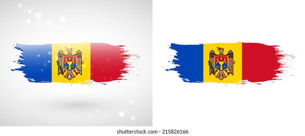 Independence Day. Painted with a brush with paint. Grungy style. Brushstroke. Use for brochures, printed materials, logos. Stock vector. Icon. Image. Picture. National. Standard. The flag of Moldova