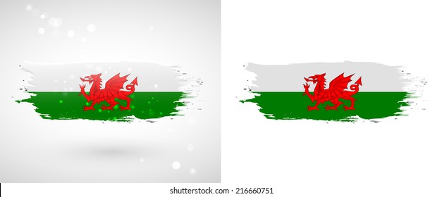 Independence Day. Painted with a brush with paint. Grungy style. Brushstroke. Use for brochures, printed materials, logos. Stock vector. Icon. Image. Picture. National.  Flag of Wales