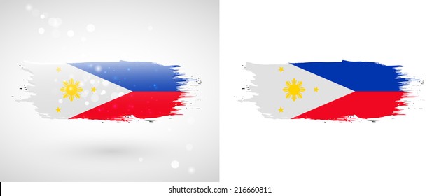 Independence Day. Painted with a brush with paint. Grungy style. Brushstroke. Use for brochures, printed materials, logos. Stock vector. Icon. Image. Picture. National.  The flag of the Philippines
