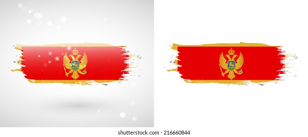 Independence Day. Painted with a brush with paint. Grungy style. Brushstroke. Use for brochures, printed materials, logos. Stock vector. Icon. Image. Picture. National.  Flag of Montenegro