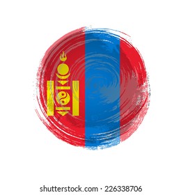 Independence Day painted with a brush with paint. Grungy style. Brushstroke. Use for brochures, printed materials, icons, logos, signs,  elements. Flag of Mongolia