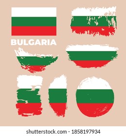 Independence Day. Painted brush stroke. Grungy style. Brushstroke. Use for brochures, printed materials, logos. Stock vector Icon Image. Picture. National Flag of Bulgaria. Vector illustration
